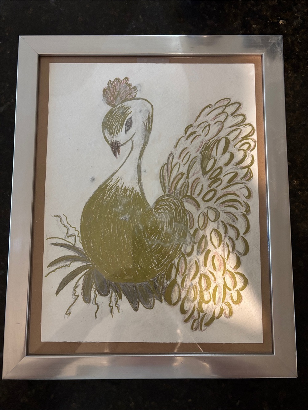 Framed Olive Green Peacock Wall Art